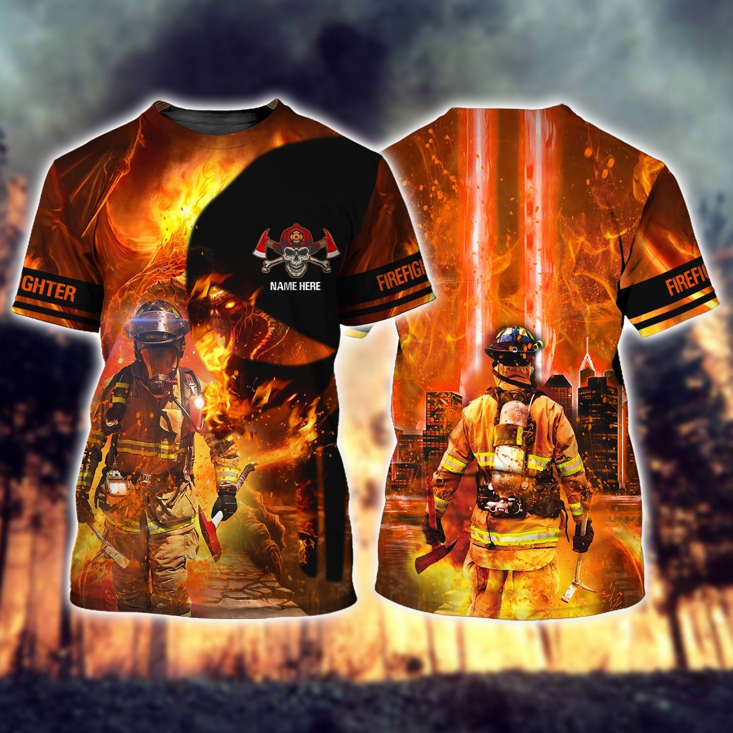 Custom With Name Firefighter 3D Shirt For Fire Man/ Man With Fire 3D Tee Shirt
