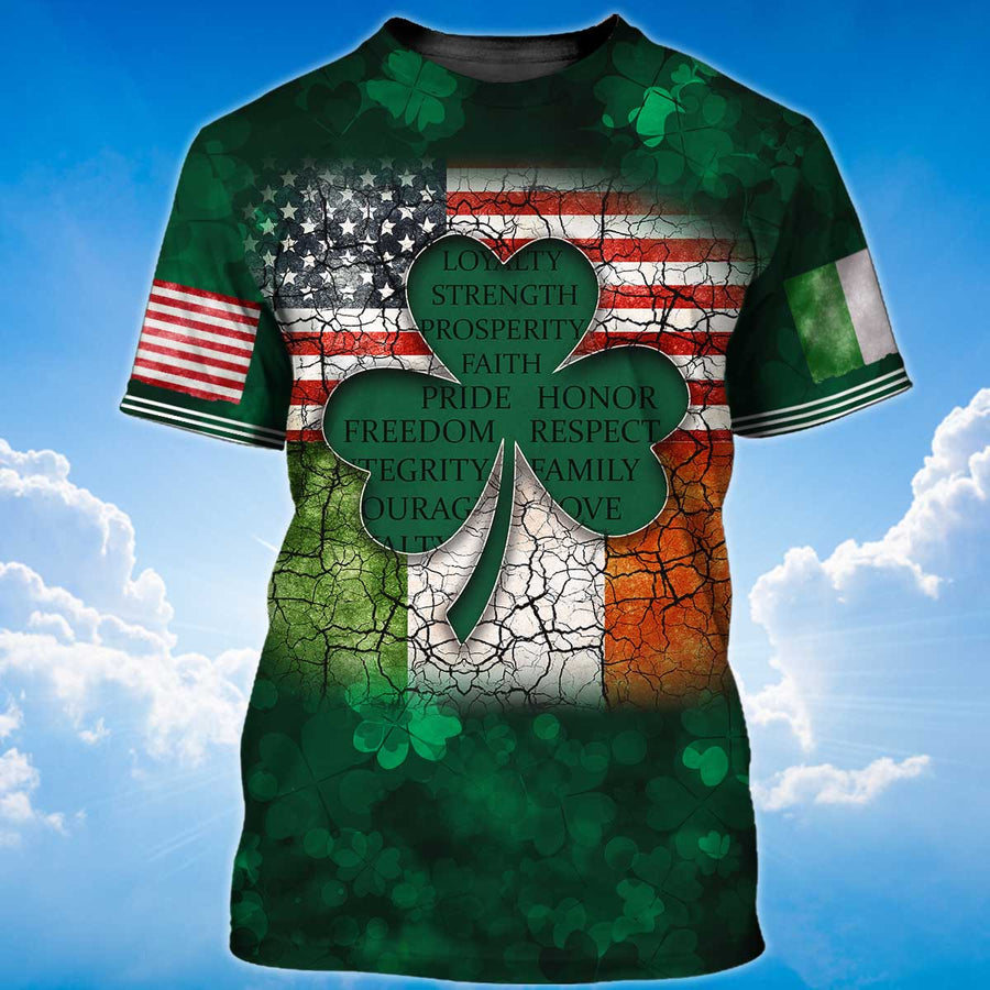 Shamrock Flag American Ireland Irish 3D Shirt/ My Nation My Heritage T-Shirt/ St Patrick''s Day T-Shirt