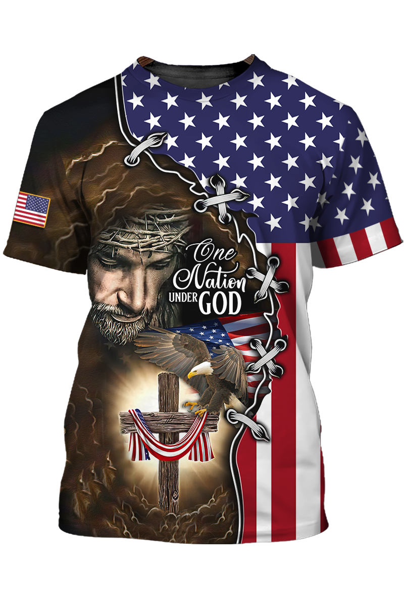 One Nation Under God T Shirt God Jesus Shirt Patriotic Eagle Usa Flag Pattern Shirts Patriotic Gifts