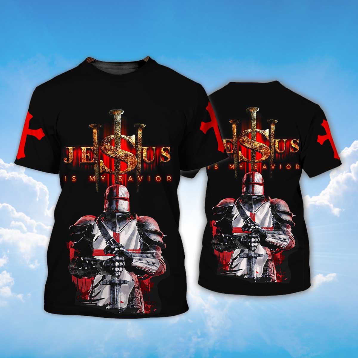 Knights Templar Tshirt Jesus My Savior Red Light 3D All Over Print Shirt