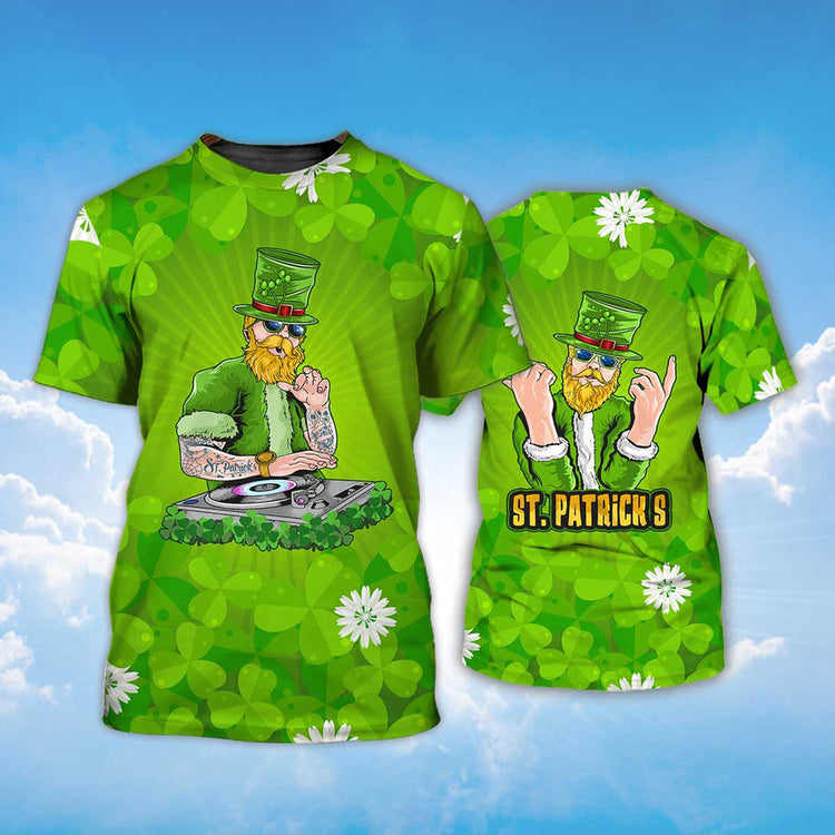Irish man DJ Funny St Patrick''s Day Shirt/ All Over Print Shamrock Lucky Shirt