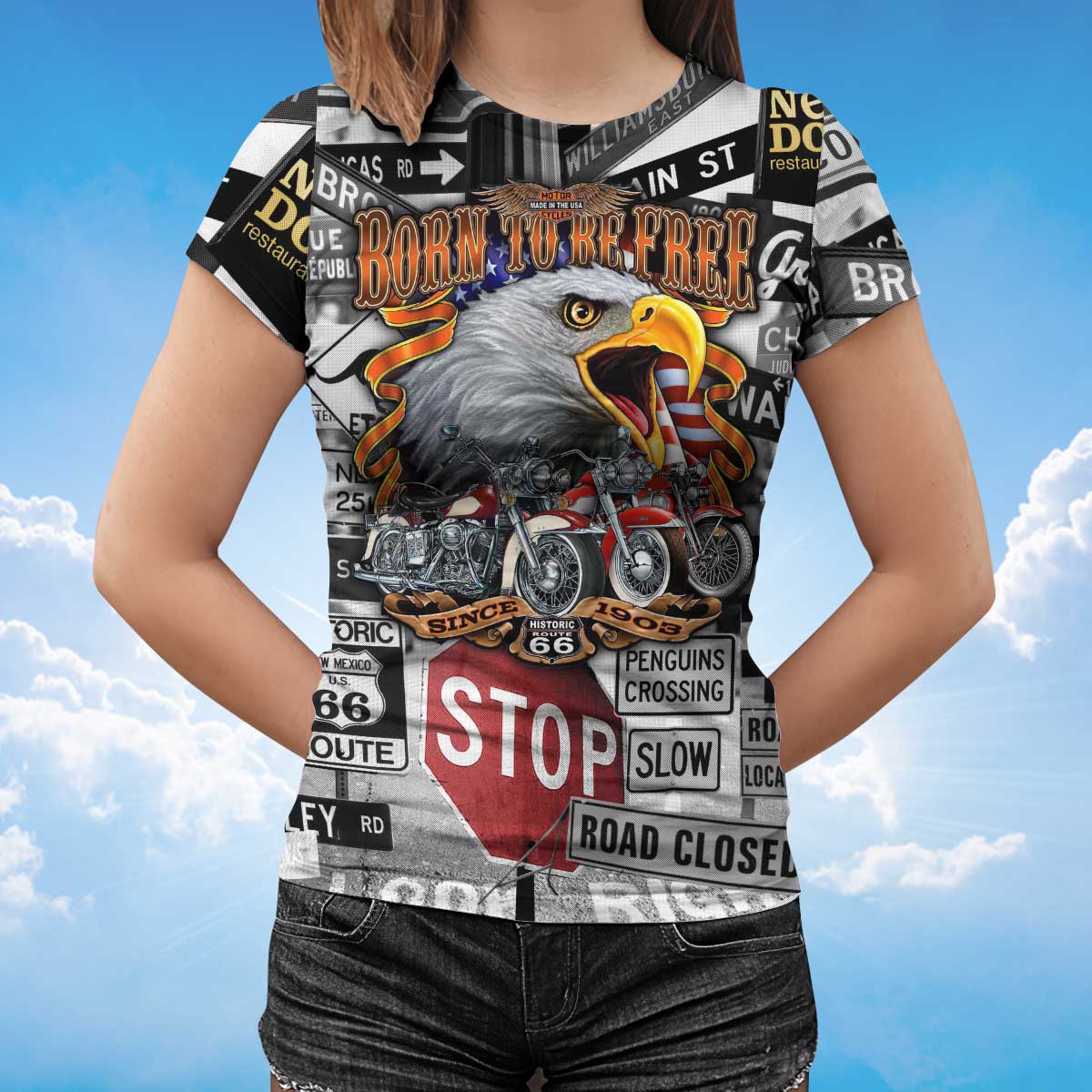 Funny Eagle Lover T Shirt Born To Be Free Eagle And Bike 3D Unisex Shirt