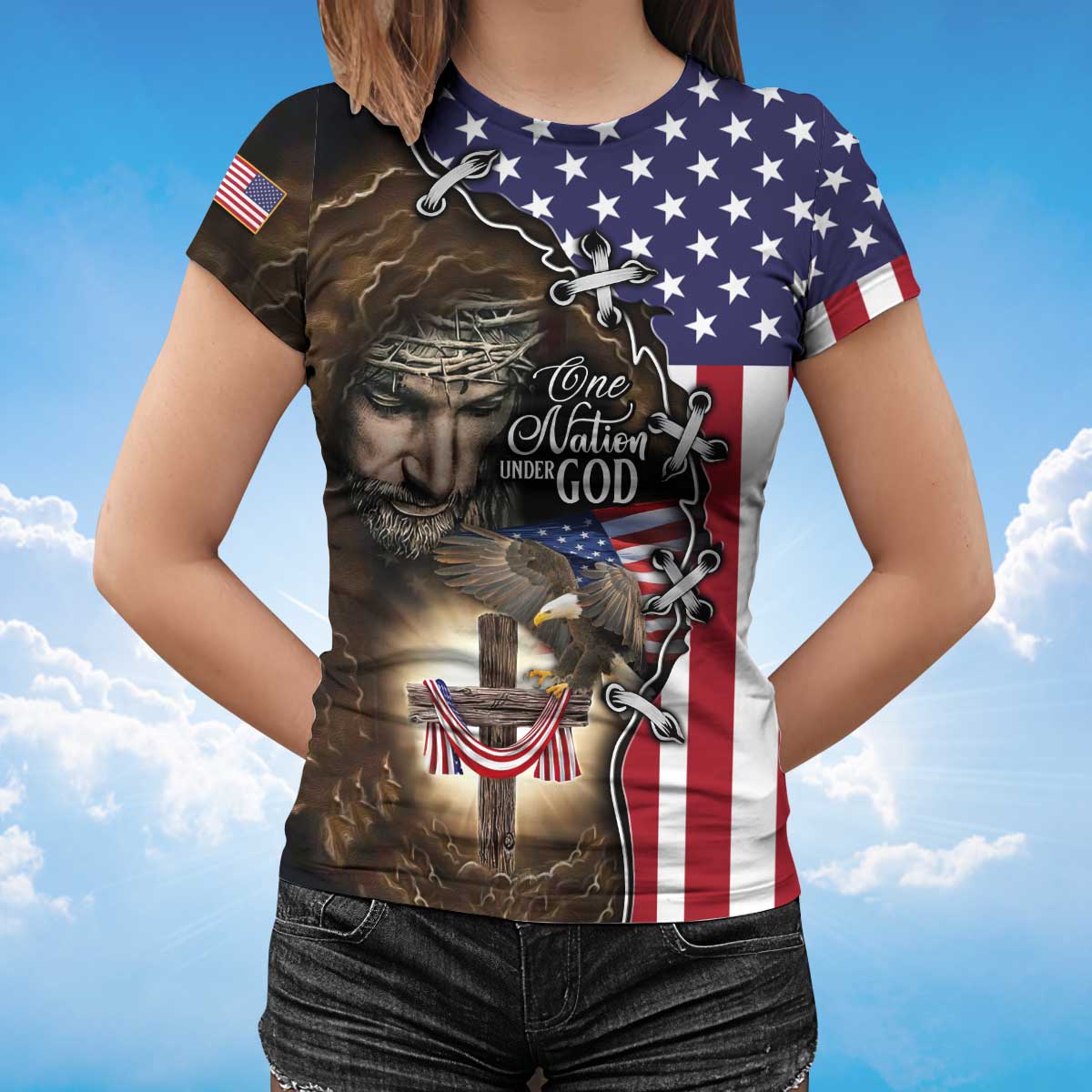 One Nation Under God T Shirt God Jesus Shirt Patriotic Eagle Usa Flag Pattern Shirts Patriotic Gifts