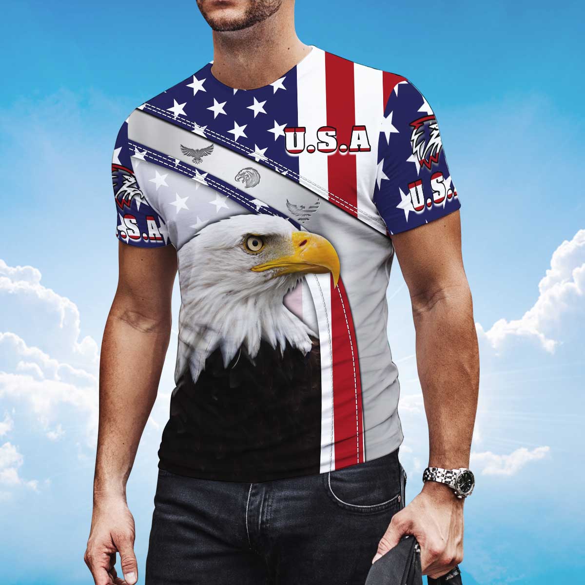 Eagle American Flag Pattern T Shirt Eagle Lover Patriotic 3D Shirt