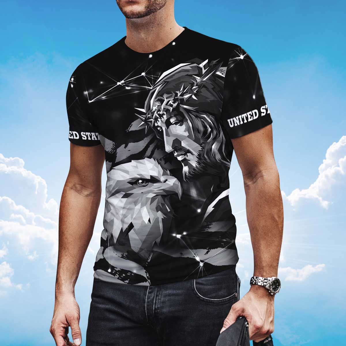 Eagle And God T Shirt/ Eagle Lover Black Shirt 3D For Adults