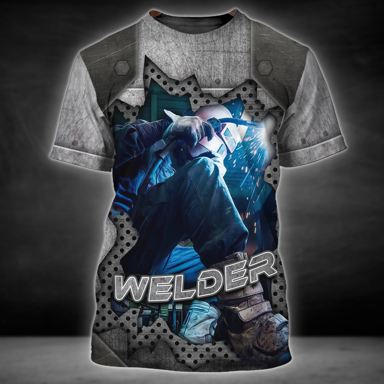 Welder Blue Graphic Design 3D Printed Shirts/ Welder Work Shirts/ Birthday Gift for Welder Dad