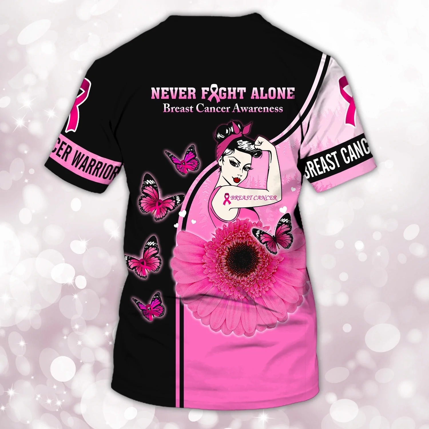 Never Fight Alone 3D Print Breast Cancer Women Shirt/ Cancer Survivor Patient Gift For Her