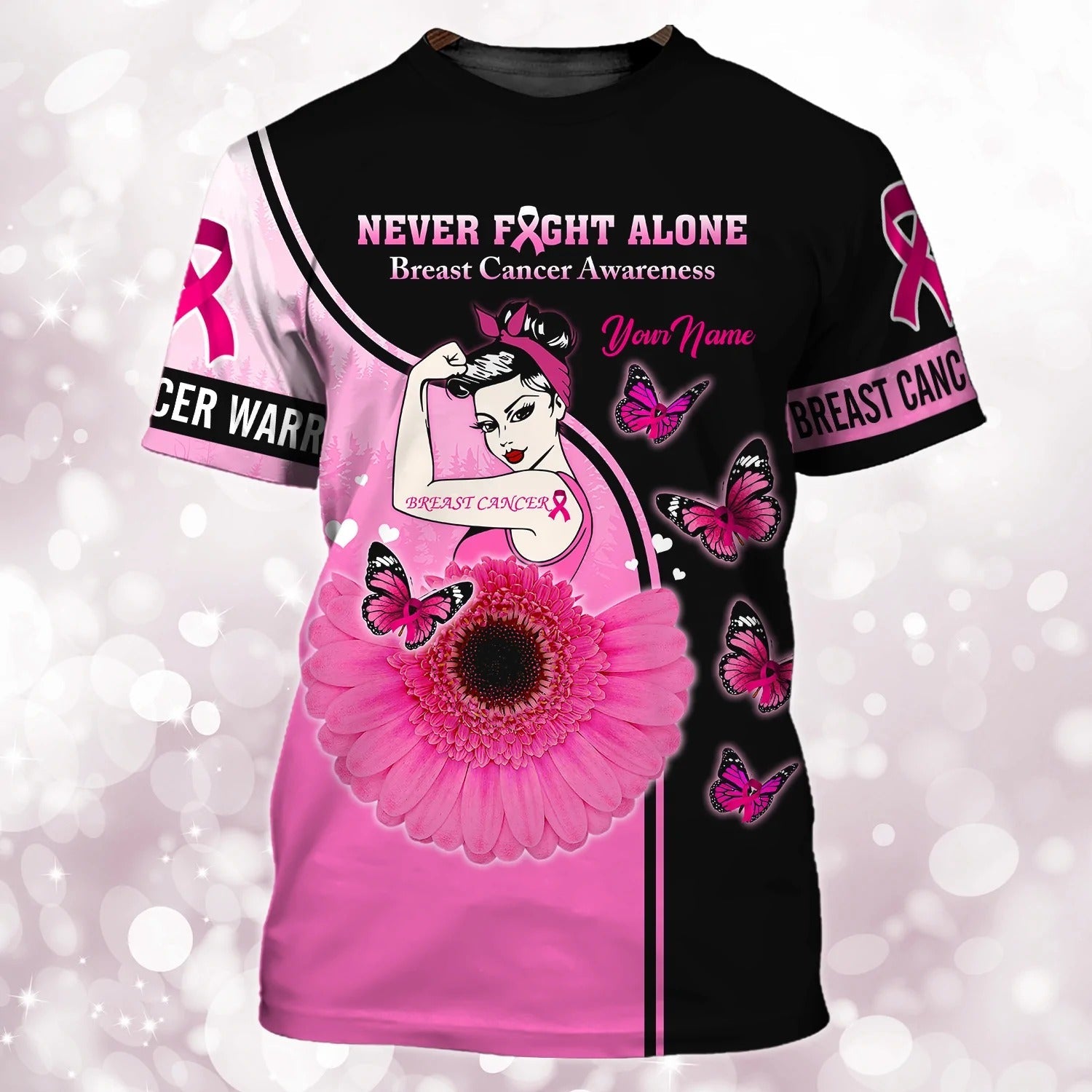 Never Fight Alone 3D Print Breast Cancer Women Shirt/ Cancer Survivor Patient Gift For Her