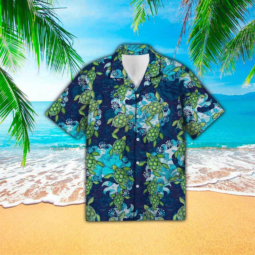 Turtle Flower Mandala Print Polyester Hawaiian Shirt