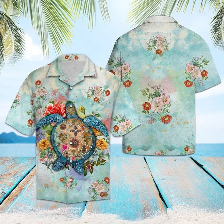 Turtle Flower Summer On Beach Hawaiian Shirt for men and women