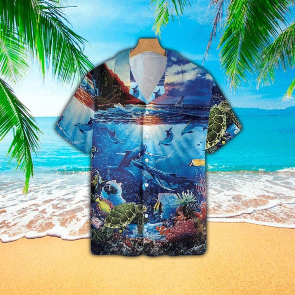 Turtle Flag American Summer 3D Print Polyester Hawaiian Shirt