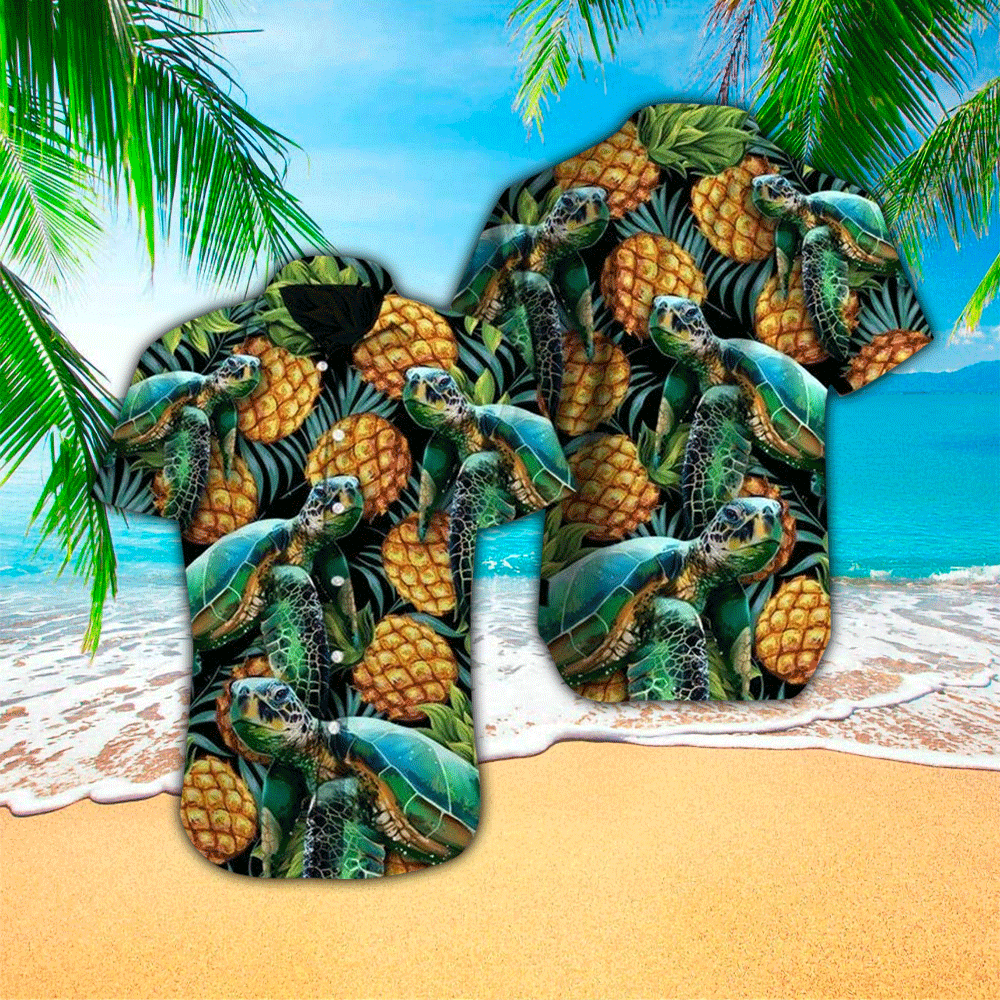 Turtles Pineapple Tropical Polyester Hawaiian Shirt