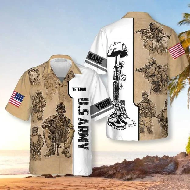 US Army Veteran Vintage Personalized Hawaiian Shirt