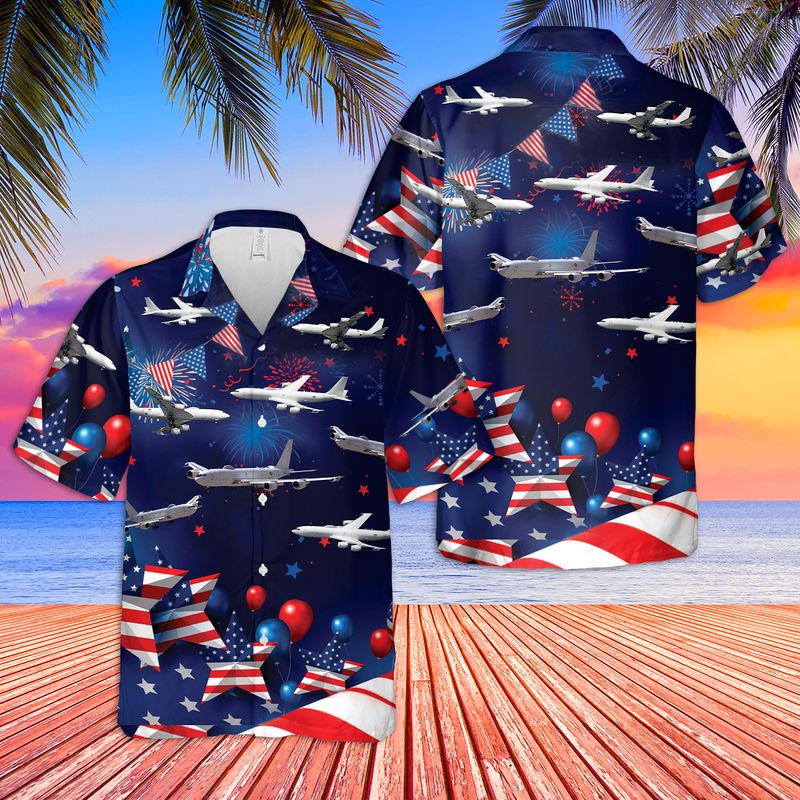 US Navy Boeing E-6 Mercury 4th Of July Hawaiian Shirt/ Short Sleeve Hawaiian shirt for men