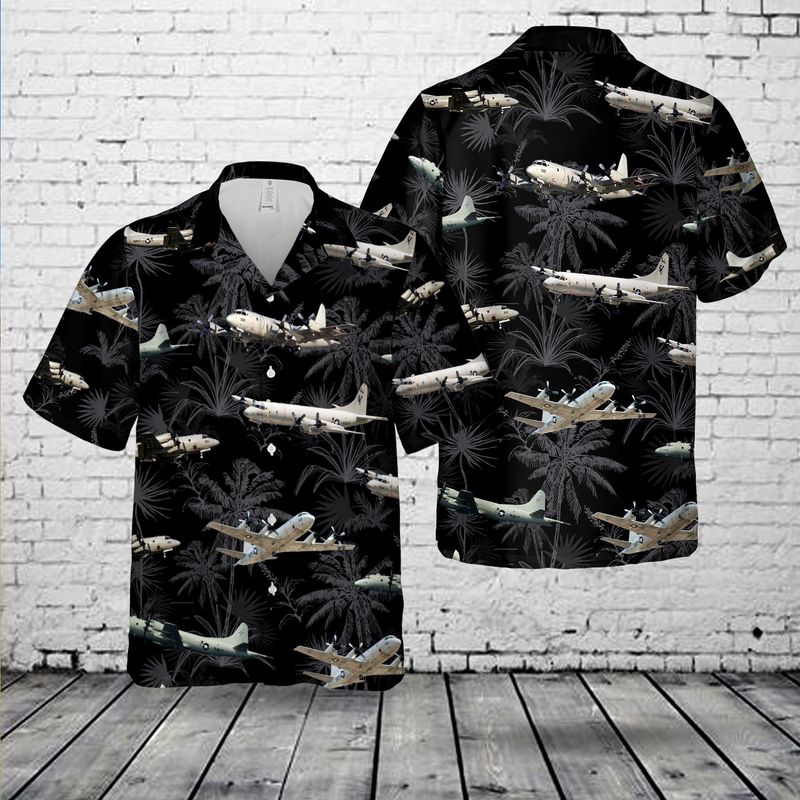 US Navy Lockheed P-3 Orion black Hawaiian shirt/ Short Sleeve Hawaiian shirt for men
