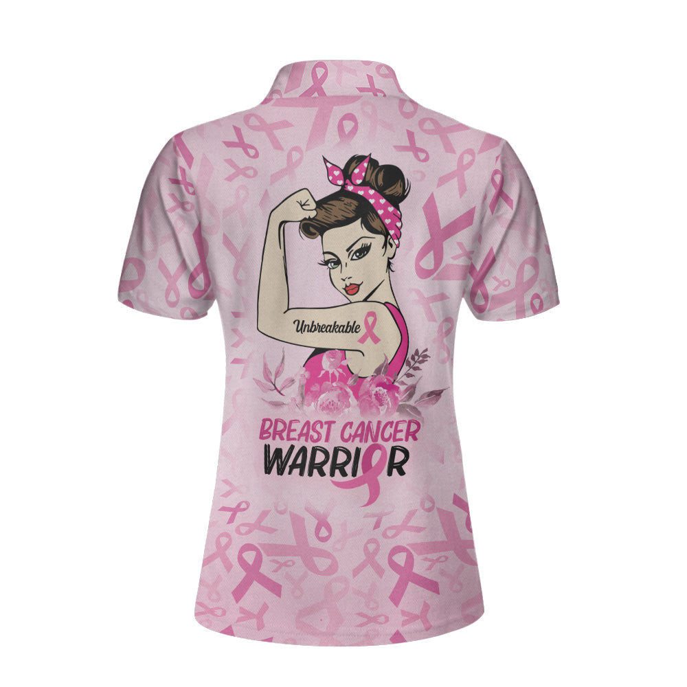 Unbreakable Breast Cancer Warrior Pink Breast Cancer Awareness Short Sleeve Women Polo Shirt Coolspod