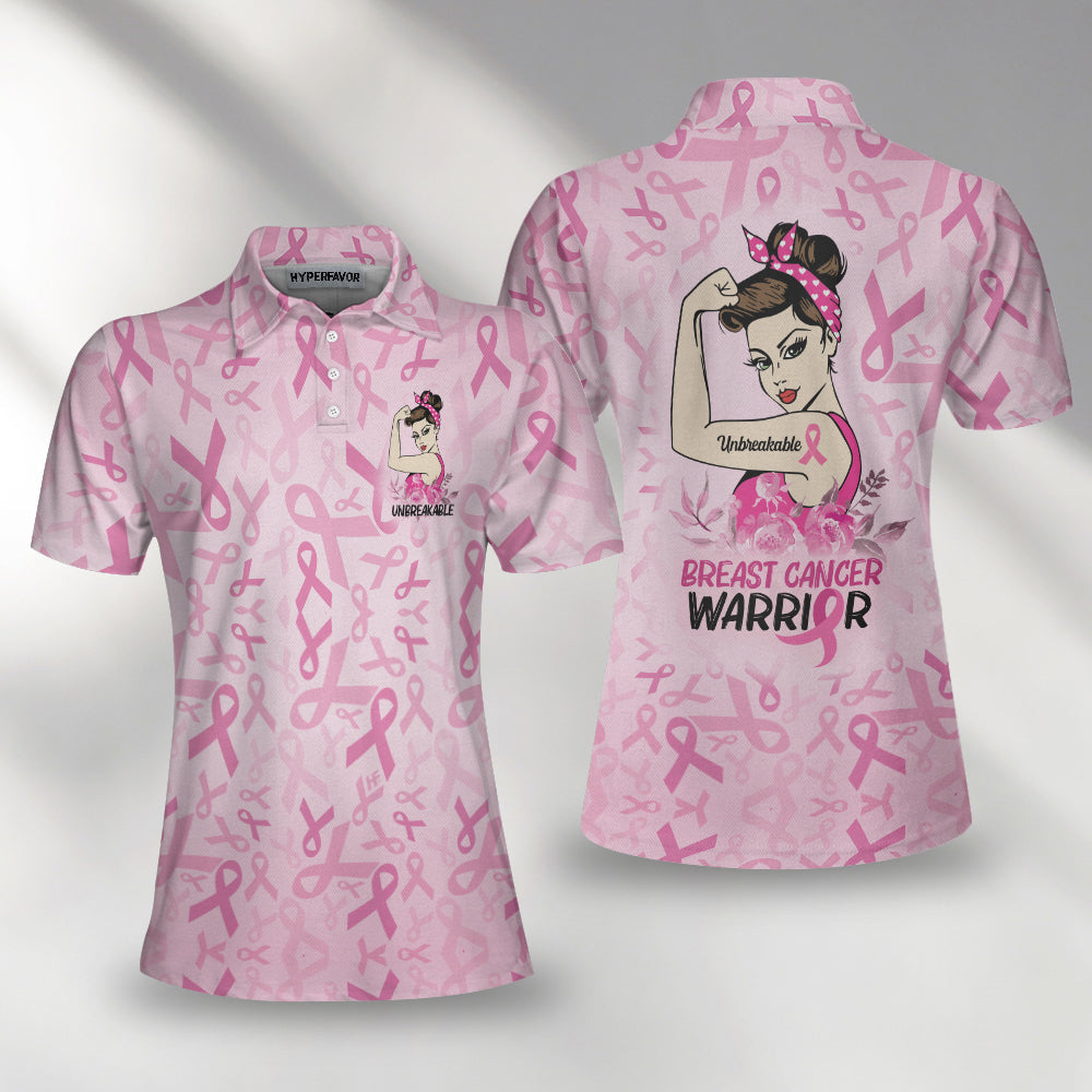 Unbreakable Breast Cancer Warrior Pink Breast Cancer Awareness Short Sleeve Women Polo Shirt Coolspod