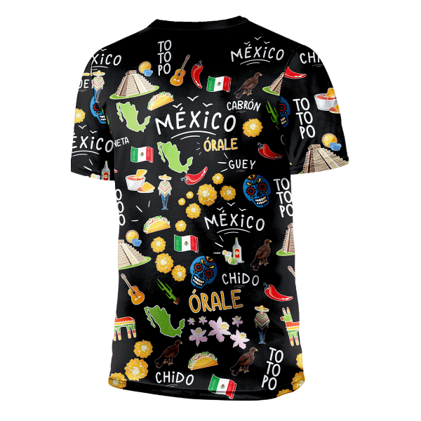 Black 3D All Over Print Mexico T-Shirt/ Mexico Tradition Negra Pattern for Men Women T-Shirt