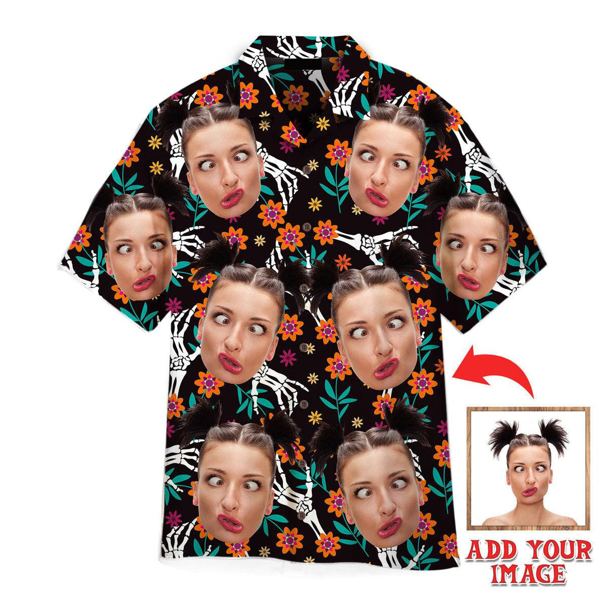 Funny Custom Face Your Photo On Mexican Flower Style Custom Hawaiian Shirt/ Personalized Hawaiian Shirts/ Custom Photo Hawaiian Shirt