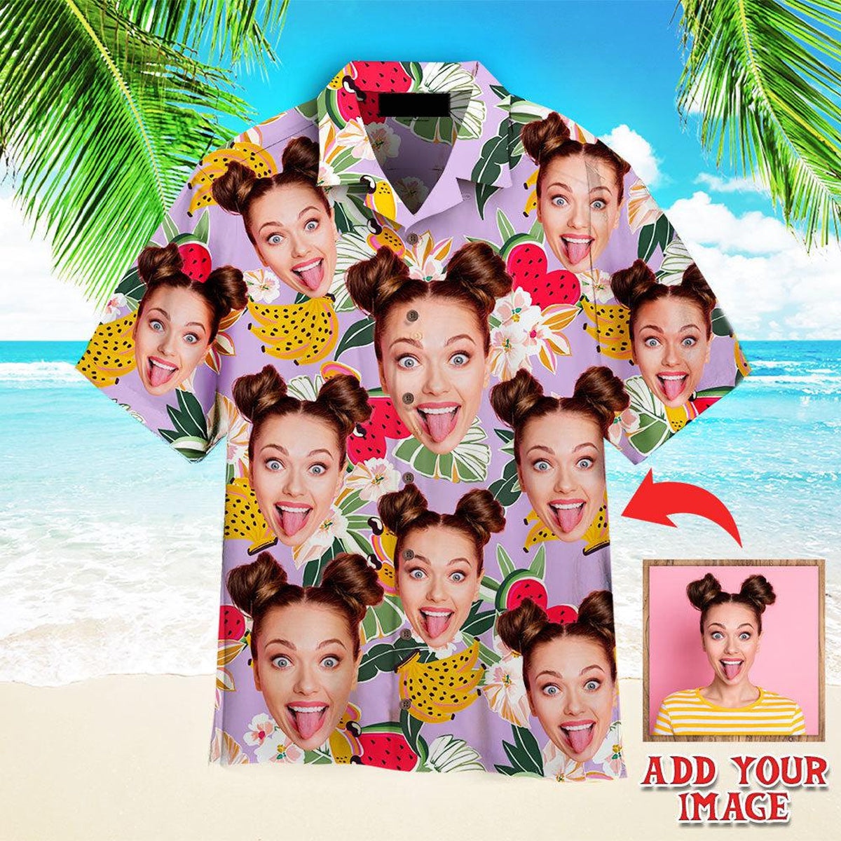 Funny Custom Face Tropical Flower Fruits Custom Hawaiian Shirt/ Personalized Hawaiian Shirts/ Custom Photo Hawaiian Shirt