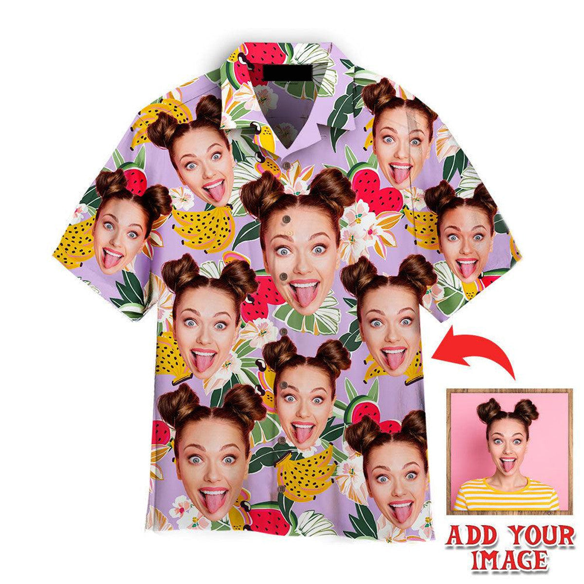 Funny Custom Face Tropical Flower Fruits Custom Hawaiian Shirt/ Personalized Hawaiian Shirts/ Custom Photo Hawaiian Shirt