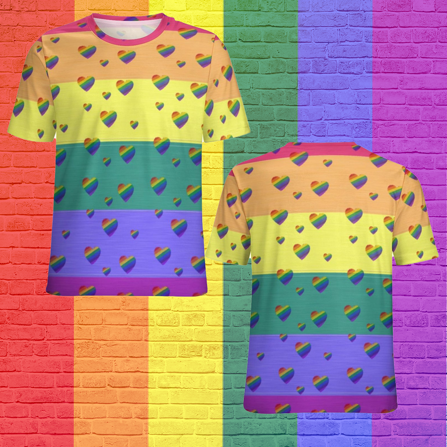 Lgbt Pride Rainbow 3D T Shirt/ Hearts Pattern Short Sleeve 3D Shirt For Lesbian Girl