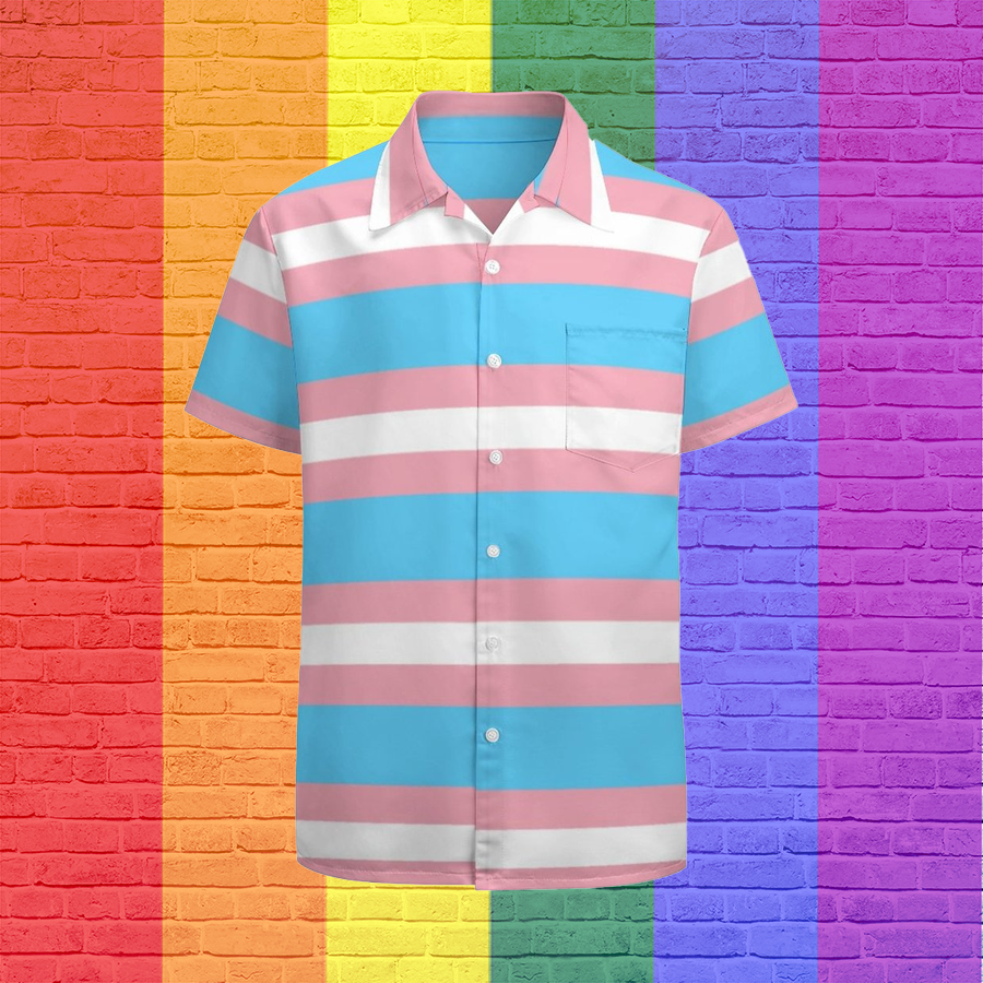 Transgender Pride Flag Lgbt Rainbow Hawaiian Vintage Shirt Mens Button Down Plus Size Tropical Hawaii Beach Shirts