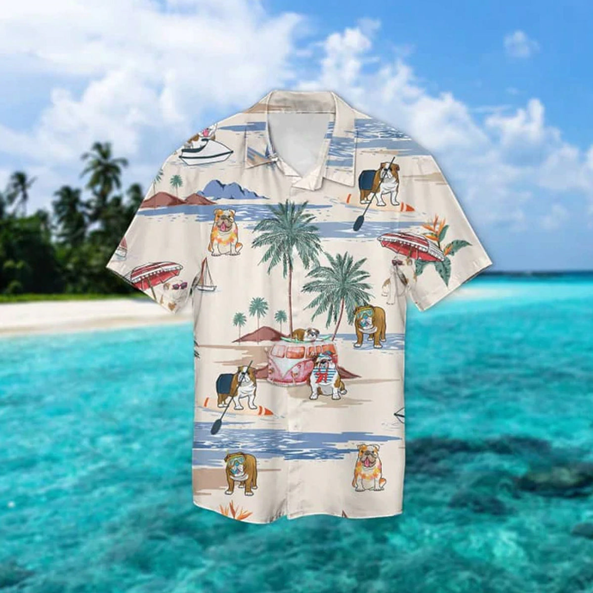 Bulldog Summer Beach Hawaiian Shirt/ Hawaiian Shirts for Men/ Hawaiian Shirts for Men/ Aloha Beach Shirt