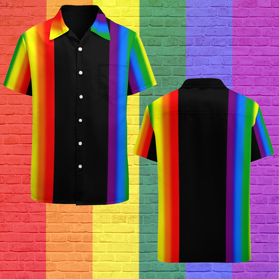 Pastel Rainbow Stripes Gay Pride Lgbt Support Hawaiian Vintage Shirt Mens Button Down Tropical Hawaii Beach Shirts