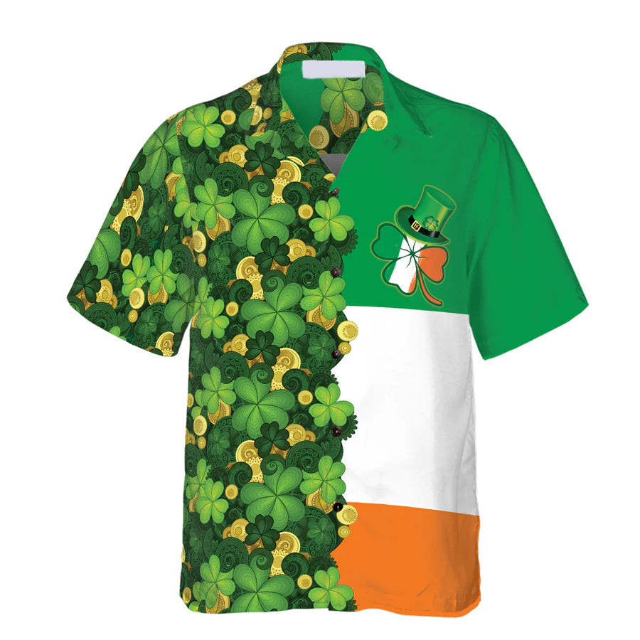 Gold Coins Shamrock Saint Patrick''s Day Irish Ireland Flag Hawaiian Shirt