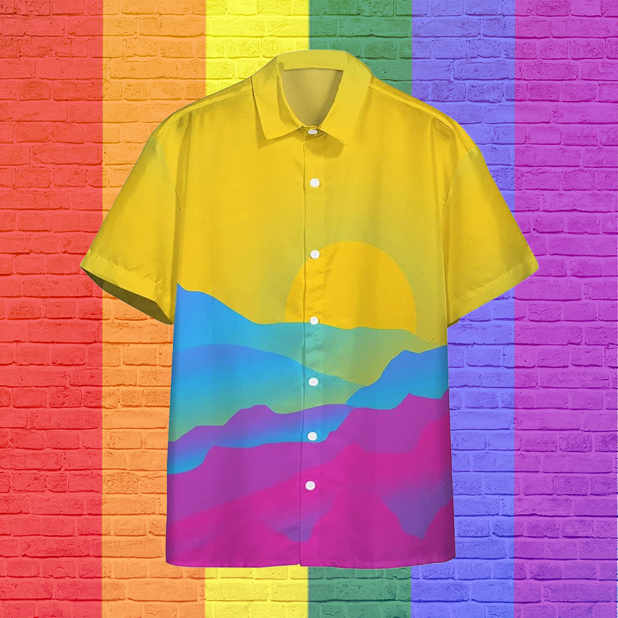 Pans Pride Sunrise Hawaiian Shirt/ Lgbt 3D Hawaiian Aloha Shirt/ Pansexual Pride Hawaiian Shirt
