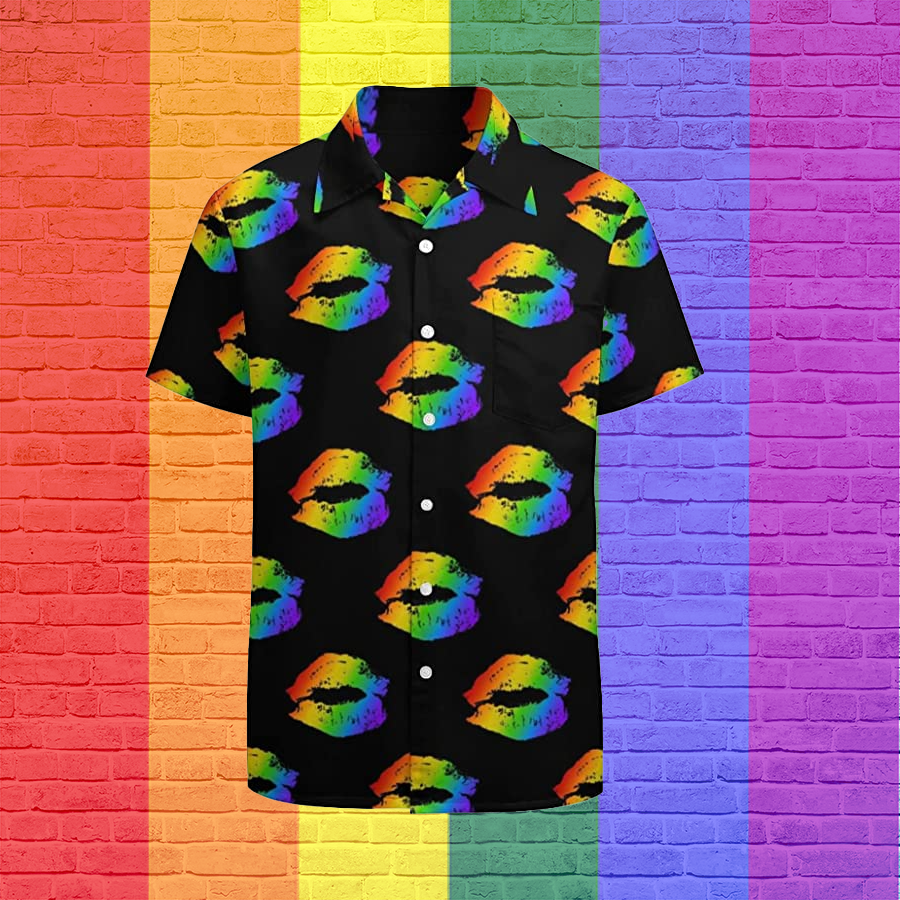 Men''s Casual Button Down Short Sleeve Shirt Pride Month Rainbow Lgbt Print Summer Hawaiian Shirts Beach Shirts Gift