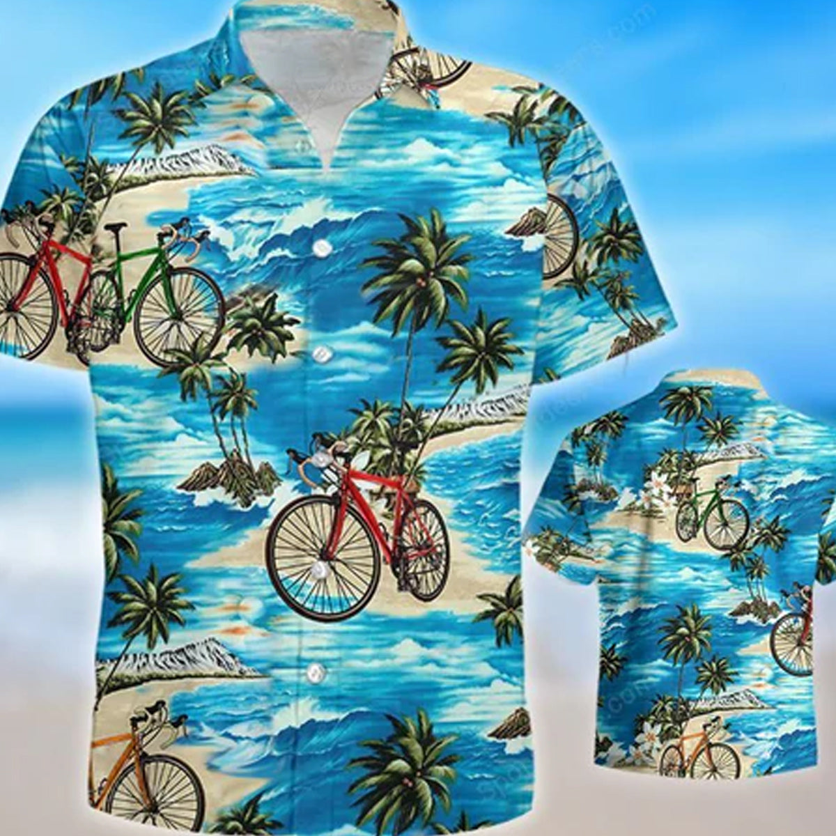Cycling Watercolor Hawaiian Shirt/ Summer gift/ Hawaiian Shirts for Men/ Aloha Beach Shirt