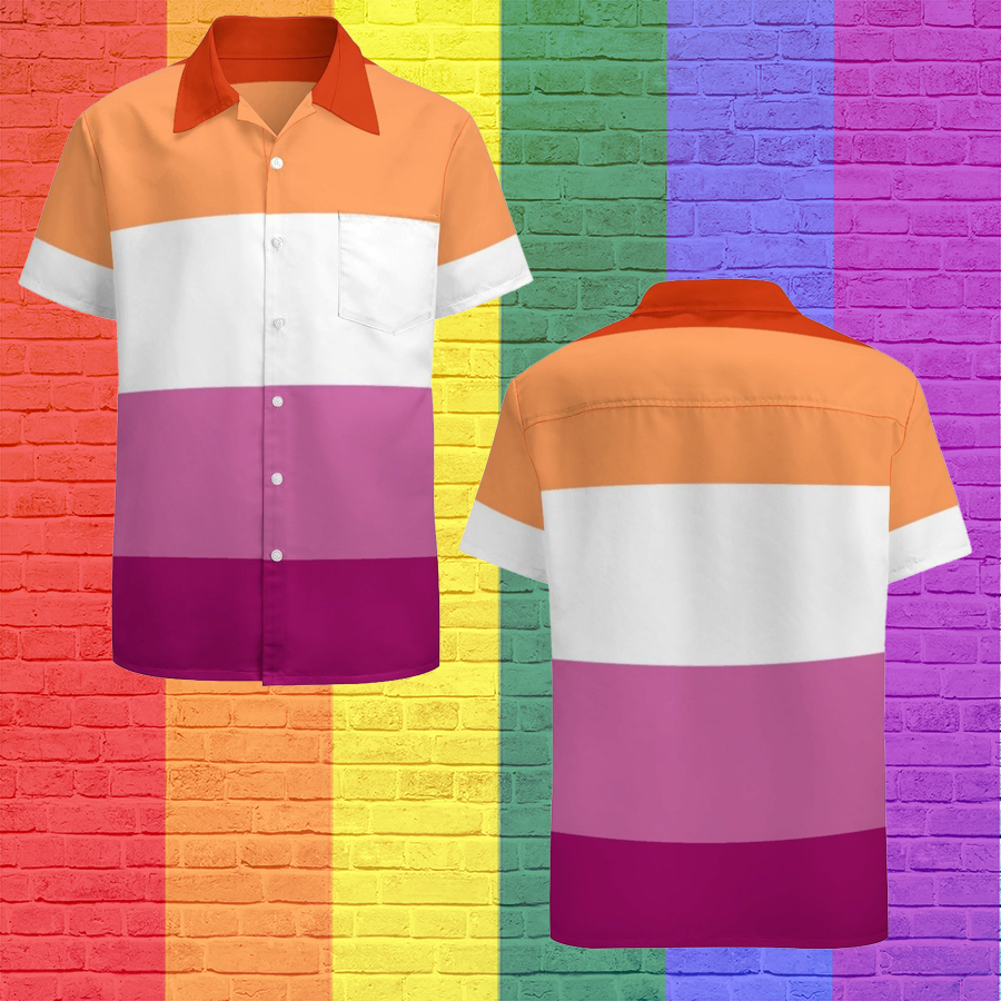 Lesbian Pride Flag Lgbtq Hawaiian Vintage Shirt Mens Button Down Plus Size Tropical Hawaii Beach Shirts