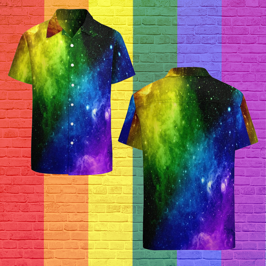 Rainbow Galaxy Lgbt Pride Hawaiian Vintage Shirt Mens Button Down Plus Size Tropical Hawaii Beach Shirts