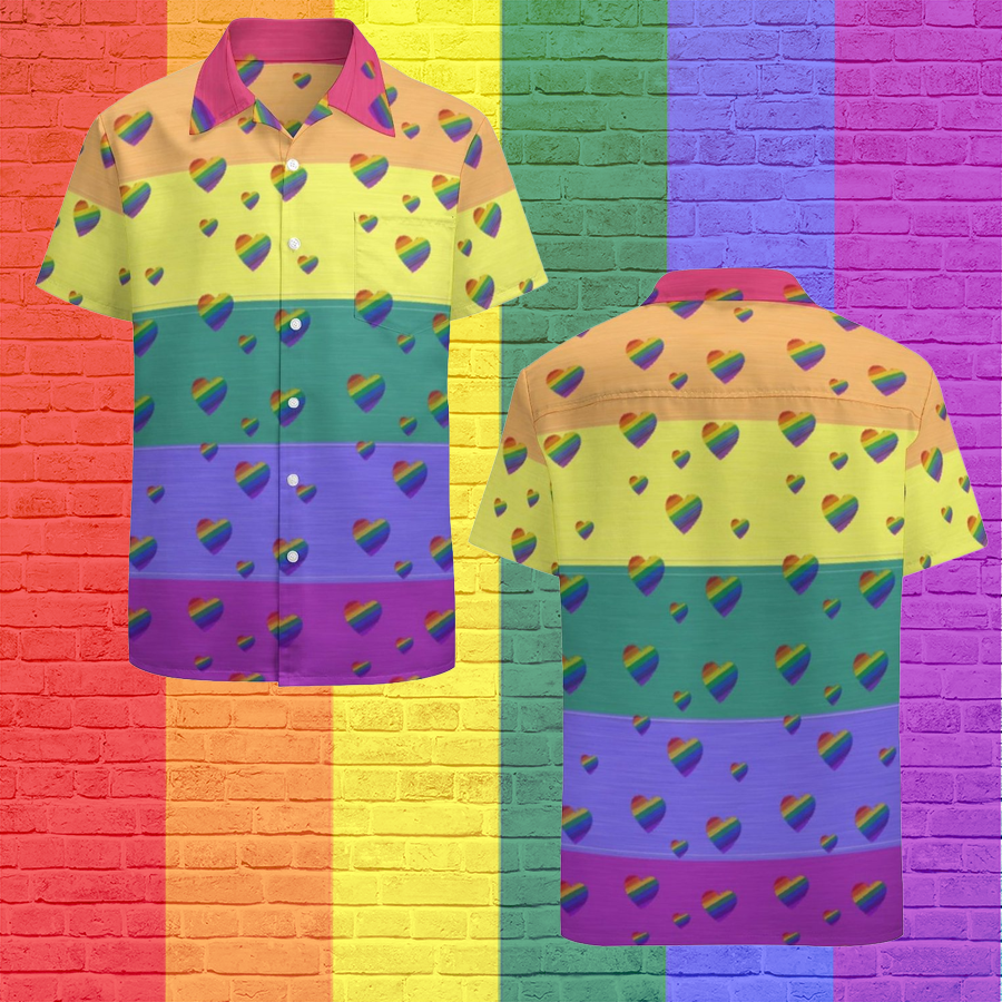 Lgbt Pride Rainbow Flag And Hearts Pattern Hawaiian Vintage Shirt Mens Button Down Tropical Hawaii Beach Shirts