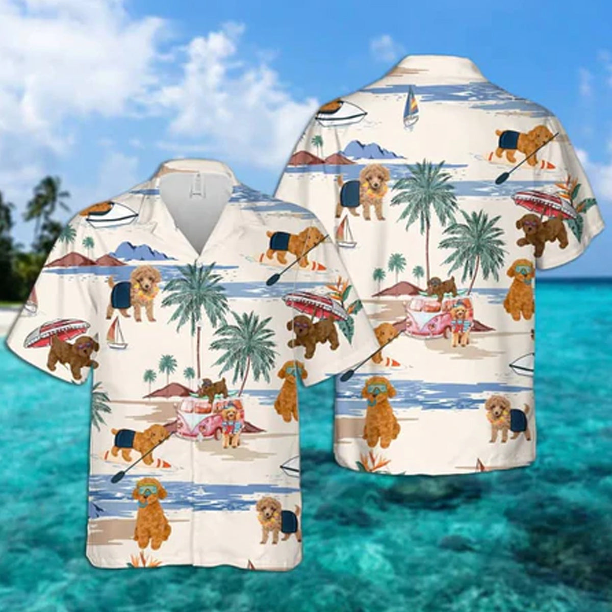 Toy Poodle Summer Beach Hawaiian Shirt/ Hawaiian Shirts for Men Short Sleeve Aloha Beach Shirt
