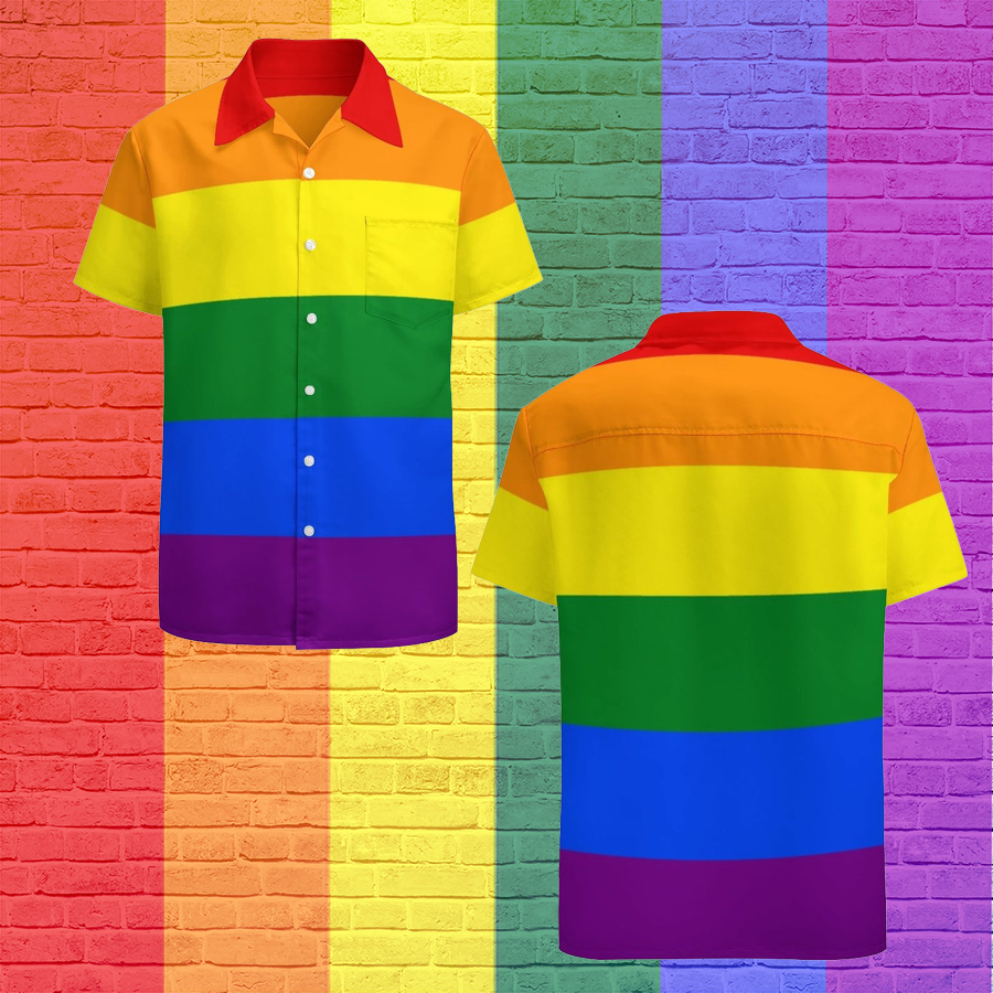 Lgbt Lesbian Homosexual Gay Pride Rainbow Colors Hawaiian Vintage Shirt Mens Button Down Tropical Hawaii Beach Shirts
