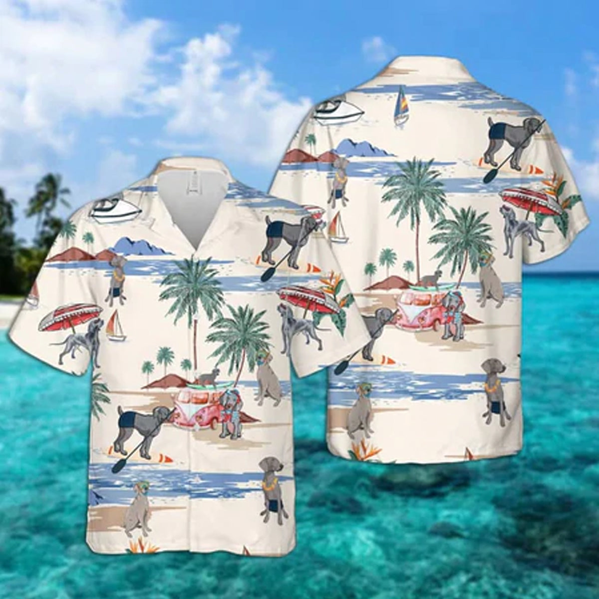 Weimaraner Summer Beach Hawaiian Shirt/ Hawaiian Shirts for Men Short Sleeve Aloha Beach Shirt