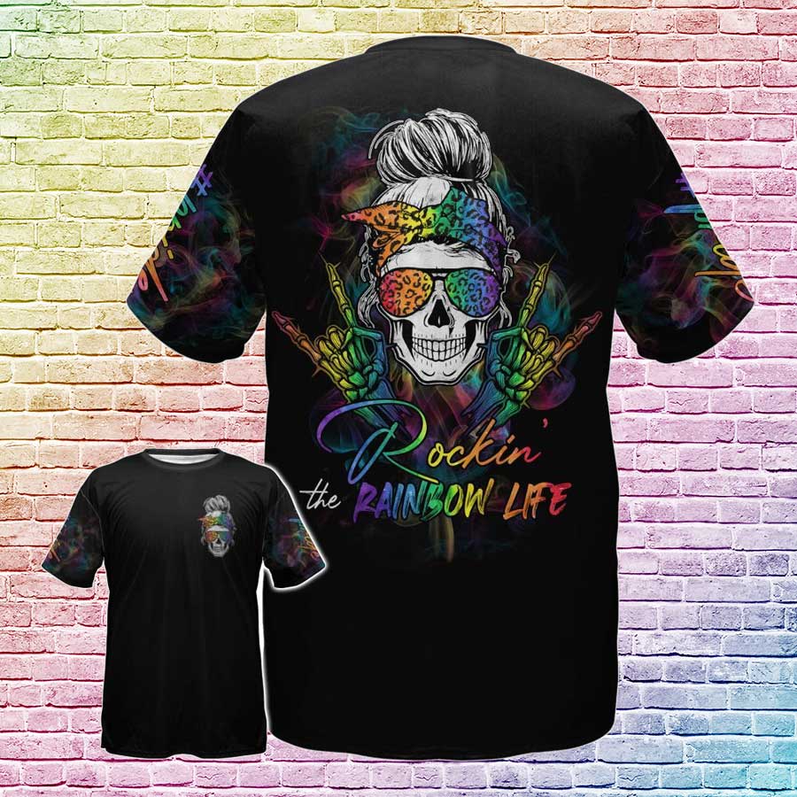 Pride Shirt/ LGBT Rockin The Rainbow Life Skull 3D All Over Printed/ Tshirt Gift For LGBT