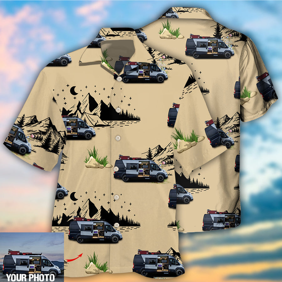 Camping Van Outdoor Life Moon Night Custom Photo Hawaiian Shirt/ Camping Shirt/ Hawaiian Shirt for Men Women