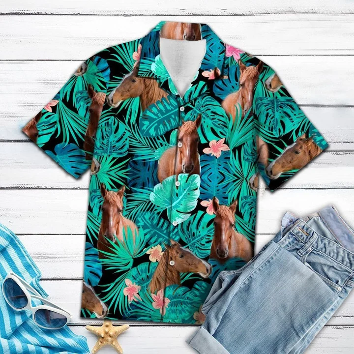 Vivid Forest With American Saddlebred Hawaiian Shirt for men/ Horse Hawaiian Aloha Shirt