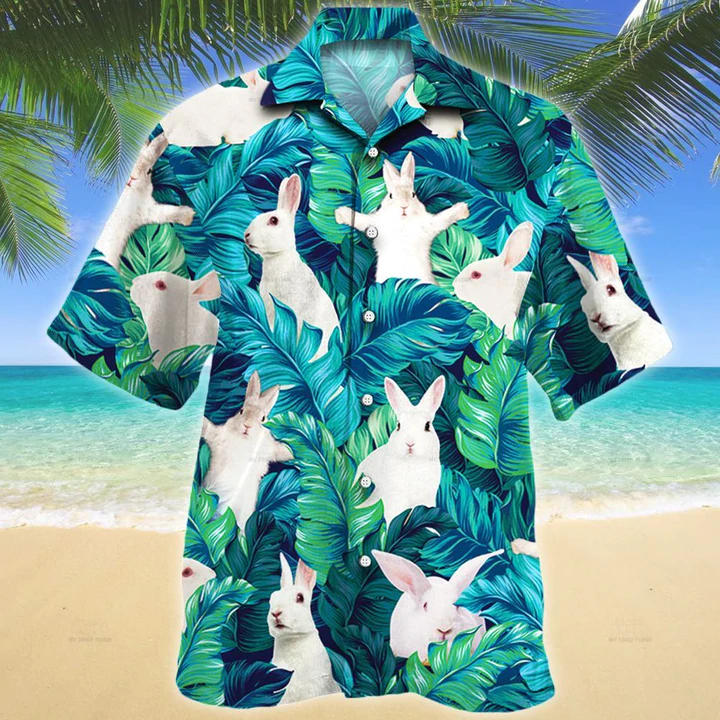White Rabbit Lovers Hawaiian Shirt/ Rabbit aloha Shirt/ Short Sleeve Hawaiian Aloha Shirt for men/ Women