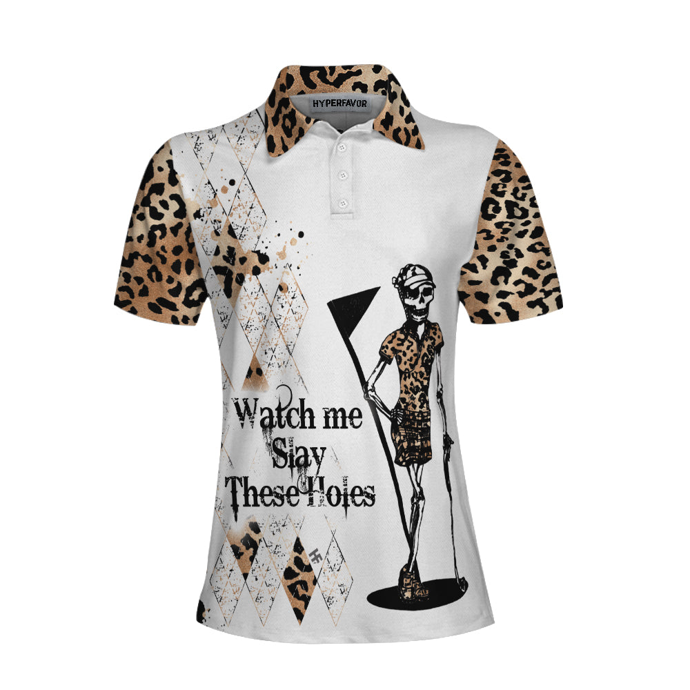 Watch Me Slay These Holes Panther Skin Pattern Short Sleeve Women Polo Shirt Coolspod
