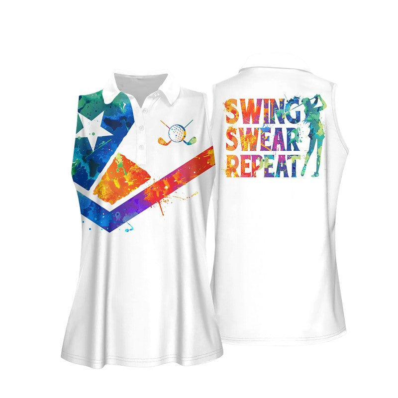 Watercolor Golf Women Sleeveless Polo Shirt/ Golf shirt for women/ gift for golf lover