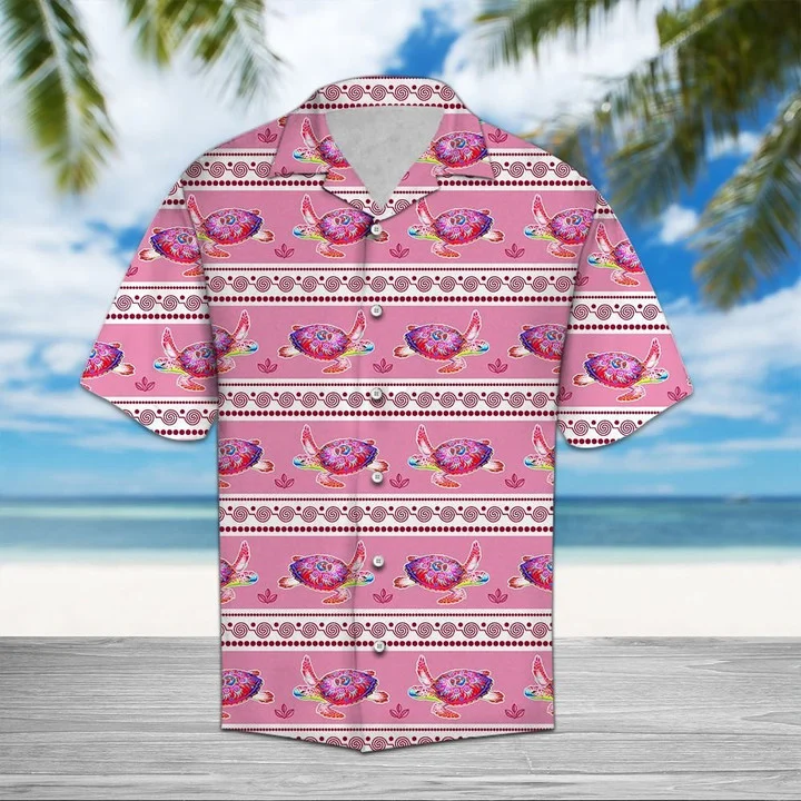 Watercolor Pink Turtle Border Pattern Pattern Hawaiian Shirt