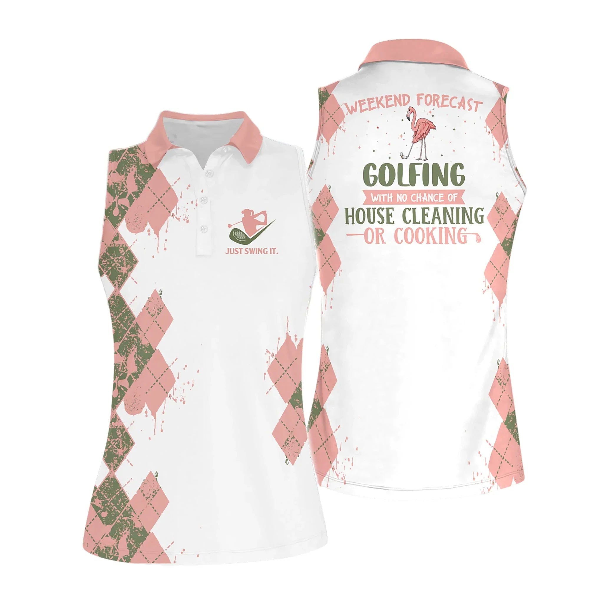 Weekend Forecast Flamingo Women Sleeveless Golf Polo Shirt/ Polo Shirts for Women Sleeveless Summer Sports
