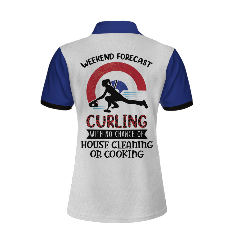 Weekend Forecast Curling With No Chance Of House Clean Or Cooking Short Sleeve Women Polo Shirt/ Red Leopard Shirt Coolspod
