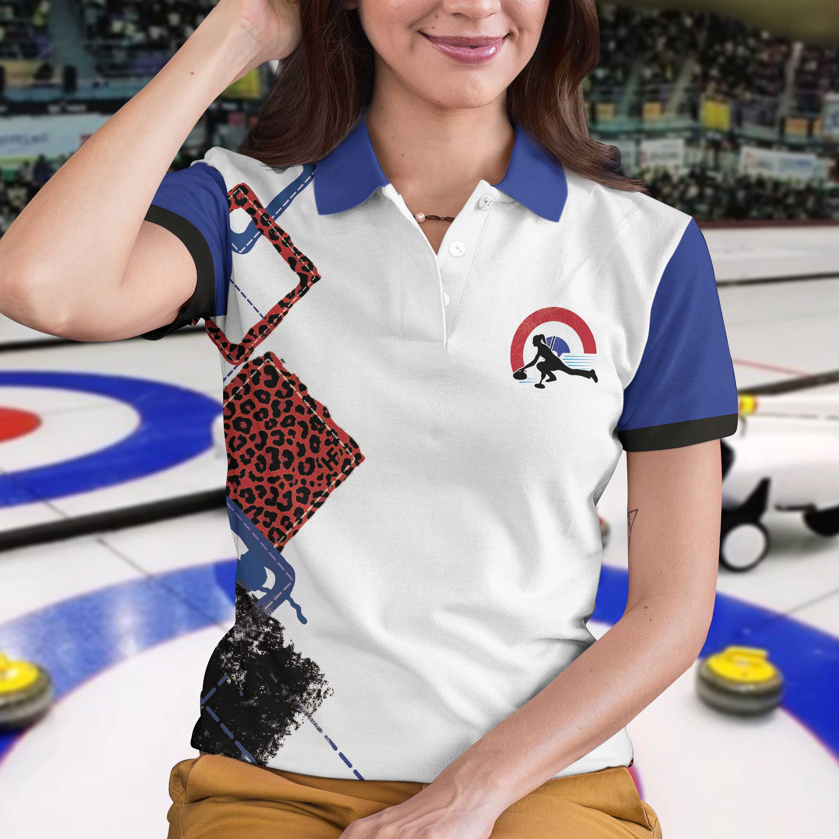 Weekend Forecast Curling With No Chance Of House Clean Or Cooking Short Sleeve Women Polo Shirt/ Red Leopard Shirt Coolspod