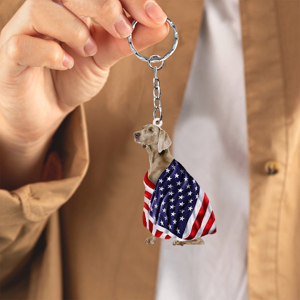 Weimaraner American Patriot Flag Acrylic Keychain